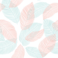 seamless floral abstract background with  leaves drawn by thin lines. Blue and pink floral pattern.