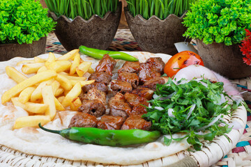 Middle Eastern Arabian Roasted Mutton lamp  Recipe with Potato Fries