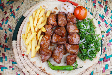 Middle Eastern Arabian Roasted Mutton lamp  Recipe with Potato Fries
