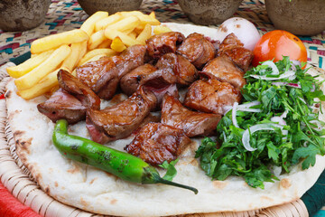 Middle Eastern Arabian Roasted Mutton lamp  Recipe with Potato Fries
