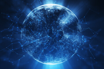Digital technology sphere, concept metaverse network cyber space. Copy space illustration background.