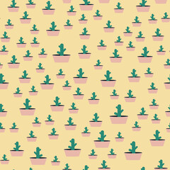 Seamless pattern with cacti in a pot. Vector texture for fabric print, packaging, label of cactus alcoholic drinks