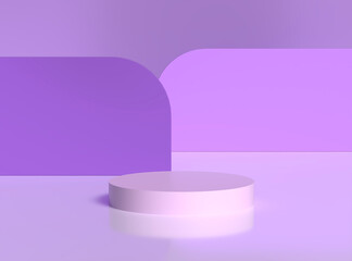 Minimal scene with purple podium on abstract geometry background. 3d illustration.