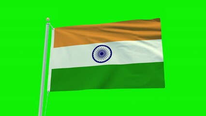 Seamless loop animation of the India flag on a green screen background.