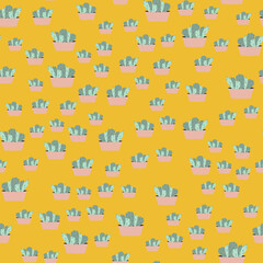 Seamless pattern with cacti in a pot. Vector texture for fabric print, packaging, label of cactus alcoholic drinks