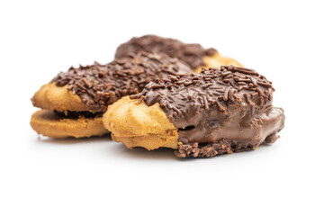 Petit fours with chocolate sprinkles. Mini chocolate dessert.