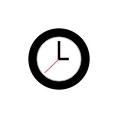 simple vector clock icon in black outline. clock face dial with minute, hour and second hands. time and deadline symbol illustration
