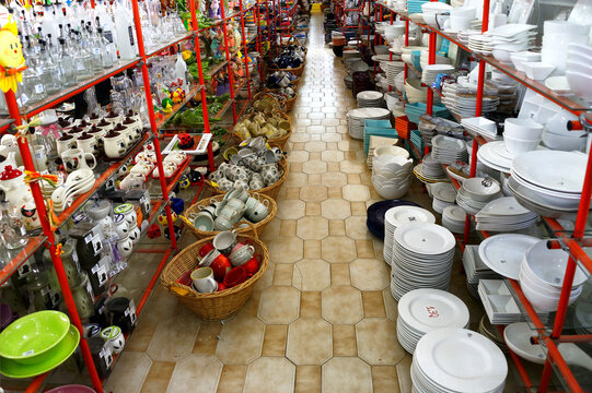 Pottery shop interior, Algarve, Portugal, Europe