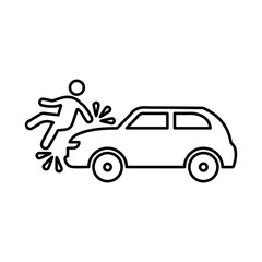 Accident, car, man outline icon. Line art sketch.