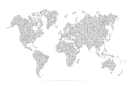 World map. Simple flat dot. Worldmap dotted global. Globe point. World maps circle. Worldwide continents isolated on white background. Silhouette center for design print. Planet abstract bg. Vector
