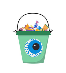 Halloween pail with blue eyeball for candies, sweets. Flat, vector © Aleksandra
