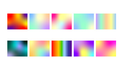  Colorful holographic gradient background design.  Set of backdrop. Gradient backdrop