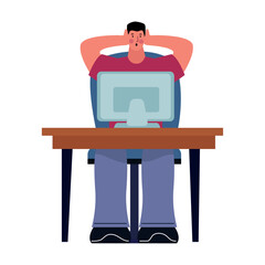 scared man using desktop