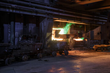 The process of loading copper ore into a gas furnace.