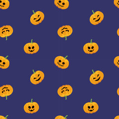 Funny Halloween pumpkin seamless pattern. Cartoon, flat, vector