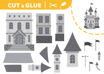 Halloween castle. Cut and glue. Application work. Paper game. Vector