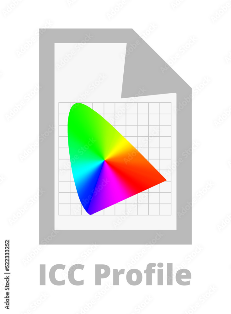 Poster icc color profile vector icon isolated on white. symbol of profile that characterizes color input or