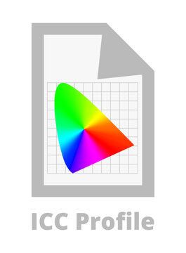 Icc color profile vector icon isolated on white. Symbol of profile that characterizes color input or output device color space and mapping the source or target color space to profile connection space