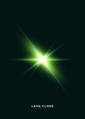 Green Lens Flare Effect. Vector transparent Sunlight Light Effect. Glowing Rays and Beam Effect