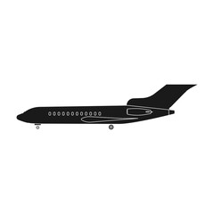 Airplane travel vector icon illustration transportation solid black. Aircraft symbol and fly plane transport isolated white