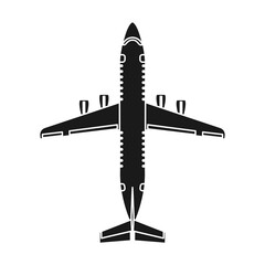 Airplane travel vector icon illustration transportation solid black. Aircraft symbol and fly plane transport isolated white