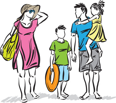 family travel beach vacations having fun together vector illustration