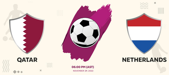 Qatar Vs Netherlands Football Match Fixture Editable Banner Vector. Soccer game minimalist sports banner design