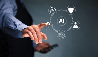 Obraz premium businessman hand phone for artificial intelligence