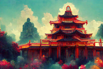 Naklejka premium Mystical Beautiful Ancient Asian Temple