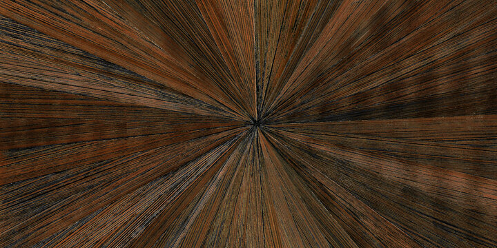Vintage dark brown straw marquetry in starburst pattern