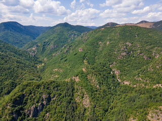 Obraz premium Aerial view of Ecotrail Struilitsa and Devin River gorge, Bulgaria
