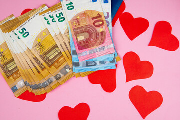 euro money and red hearts