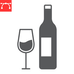Wine glyph icon, restaurant and beverage, wine bottle with wine glass vector icon, vector graphics, editable stroke solid sign, eps 10.