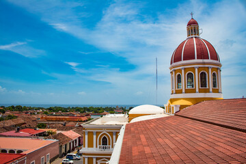 Looking towards Lake Nicaragua from Granada Cathedral in Granada, Nicaragua