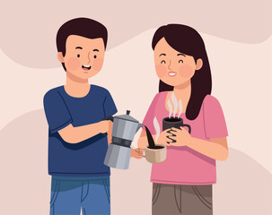 young couple drinking coffee