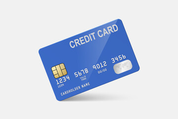 Vector 3d Realistic Blue Credit Card on White Background. Design Template of Plastic Credit or Debit Card. Credit Card Payment Concept. Front View