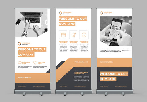 Rollup Banner Set Layout with Orange Accents