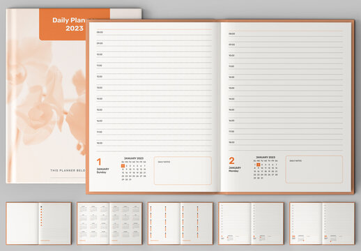 Daily Planner 2023 Layout with Orange Accents