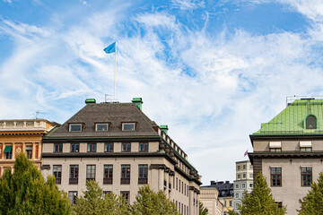 Fototapeta na wymiar Classic Buildings Line the Streets along Kungsträdgården Park in Stockholm, Sweden