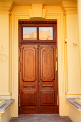 the wooden door in retro style. restoration and reconstruction of furniture.