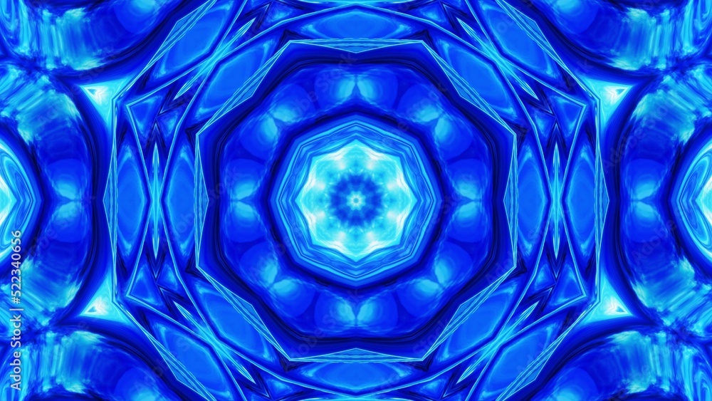 Poster 3d render. stylish 3d abstract bg with wavy structure. liquid blue symmetrical pattern like kaleidos
