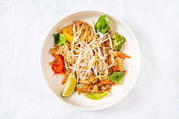Pad thai noodles with chicken