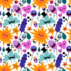 Cartoon seamless sun and clouds and balloons pattern for kids clothes print and festive fabrics and wrapping
