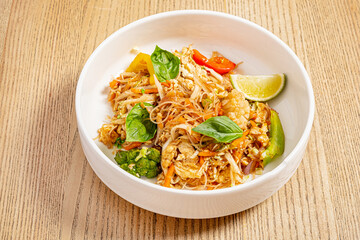 Pad thai noodles with chicken