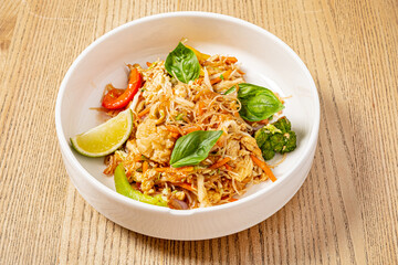 Pad thai noodles with chicken