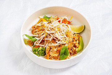 Pad thai noodles with chicken
