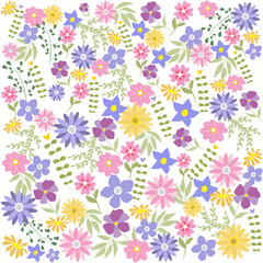 Fondo floral con flores de varios colores en tonos pastel.