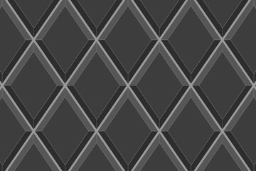 Black rhombus tile background. Kitchen backsplash texture. Bathroom or toilet ceramic wall or floor diamond mosaic surface. Interior or exterior decoration seamless pattern. Vector flat illustration