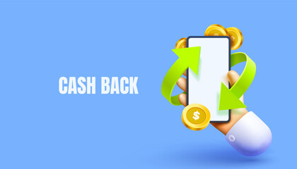 Mobile cash back service, financial payment Smartphone mobile screen, technology mobile display. Vector