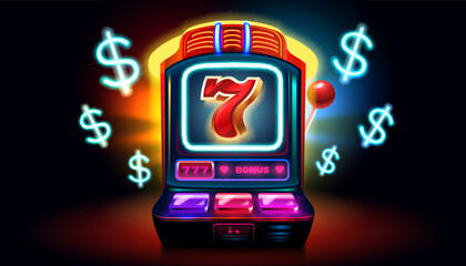 Casino slots machine winner, fortune of luck, 777 win banner. Vector